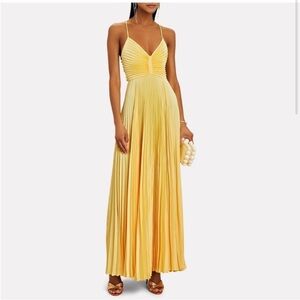 A.L.C. Aries Satin Pleated Dress in Yellow